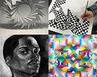 Image depicts four examples of ϲ student artwork